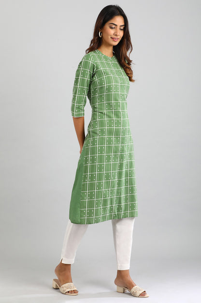 Olive Green Mandarin Neck Printed kurta