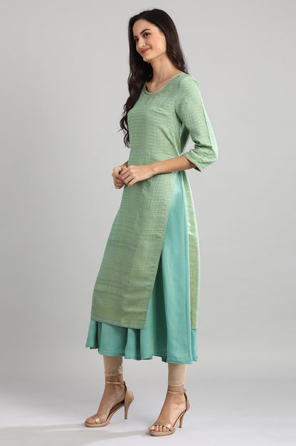 Green Round Neck Printed kurta