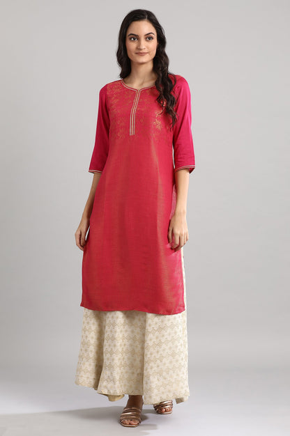 Pink Round Neck Printed kurta