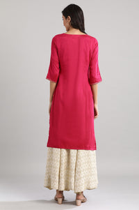 Pink Round Neck Printed kurta