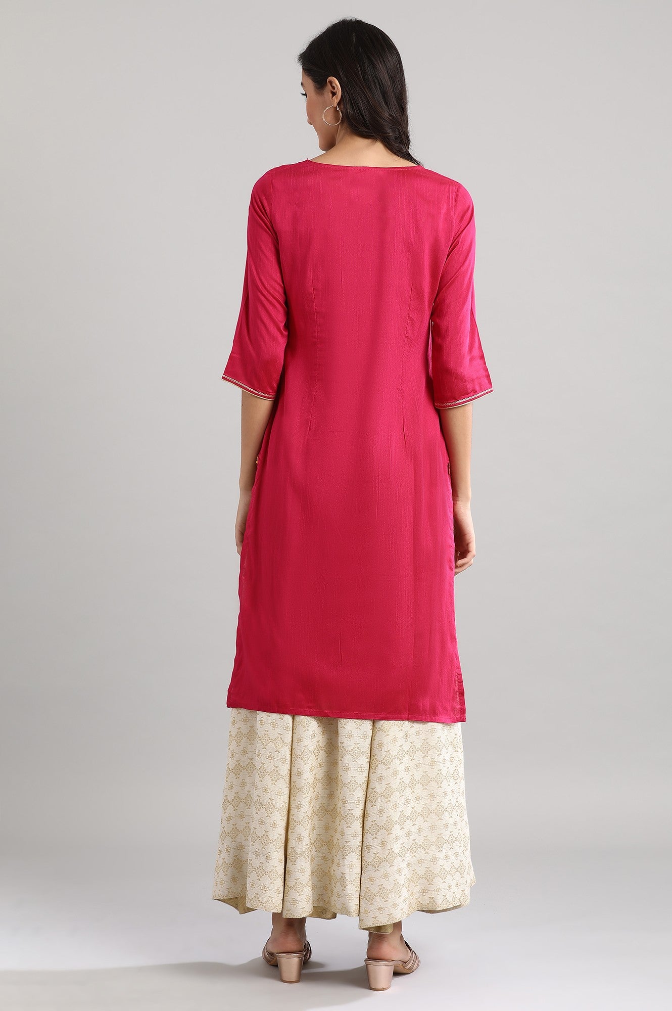 Pink Round Neck Printed kurta