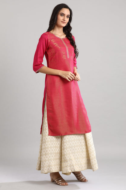 Pink Round Neck Printed kurta