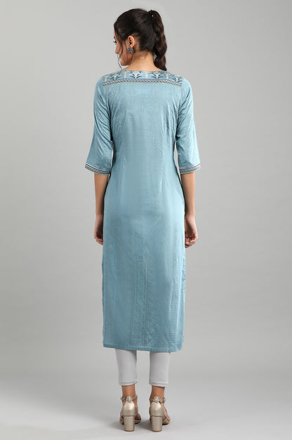 Blue Round Neck Printed kurta