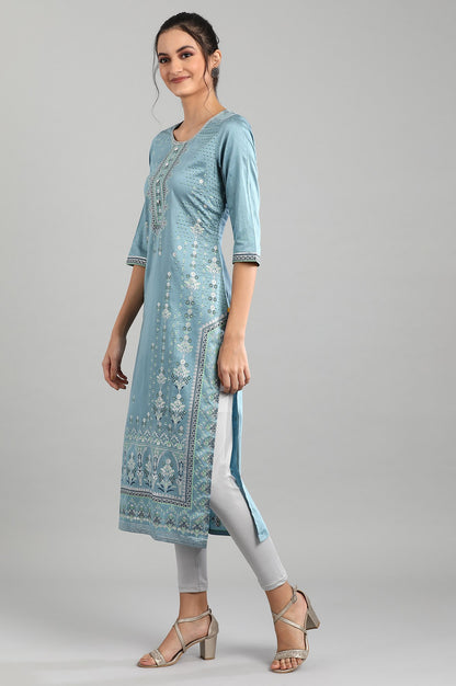 Blue Round Neck Printed kurta