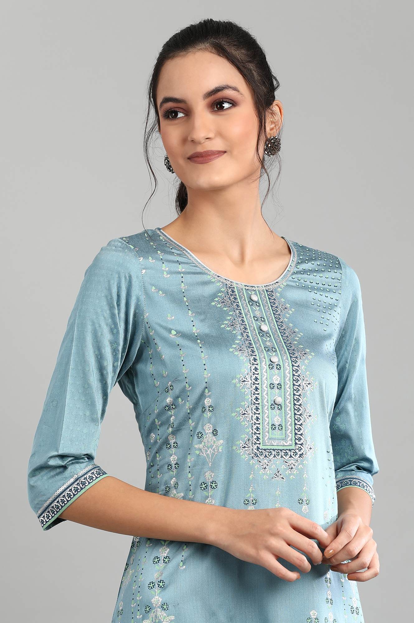 Sea Blue Ethnic Straight kurta in Round neck