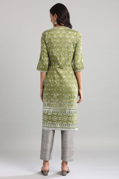 Green Mandarin Neck Printed kurta