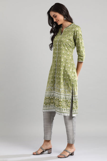 Green Mandarin Neck Printed kurta