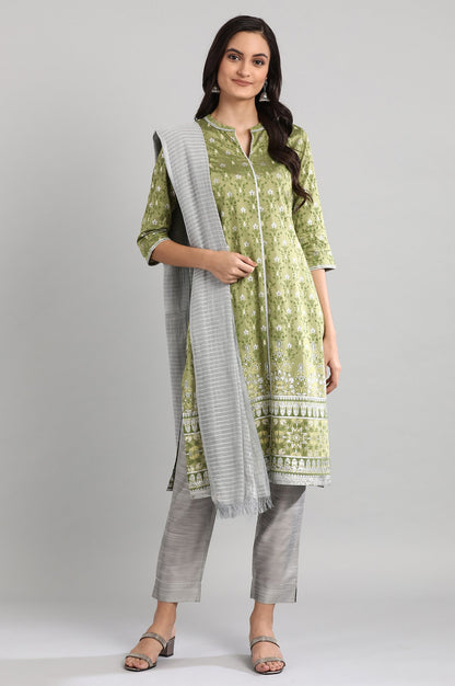 Green Mandarin Neck Printed kurta