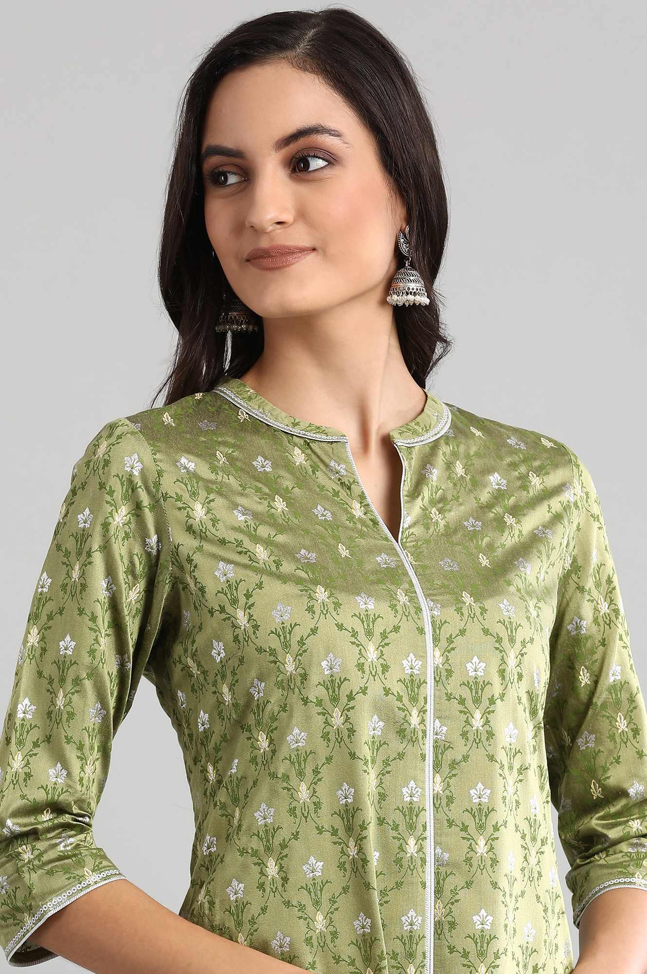 Green Mandarin Neck Printed kurta