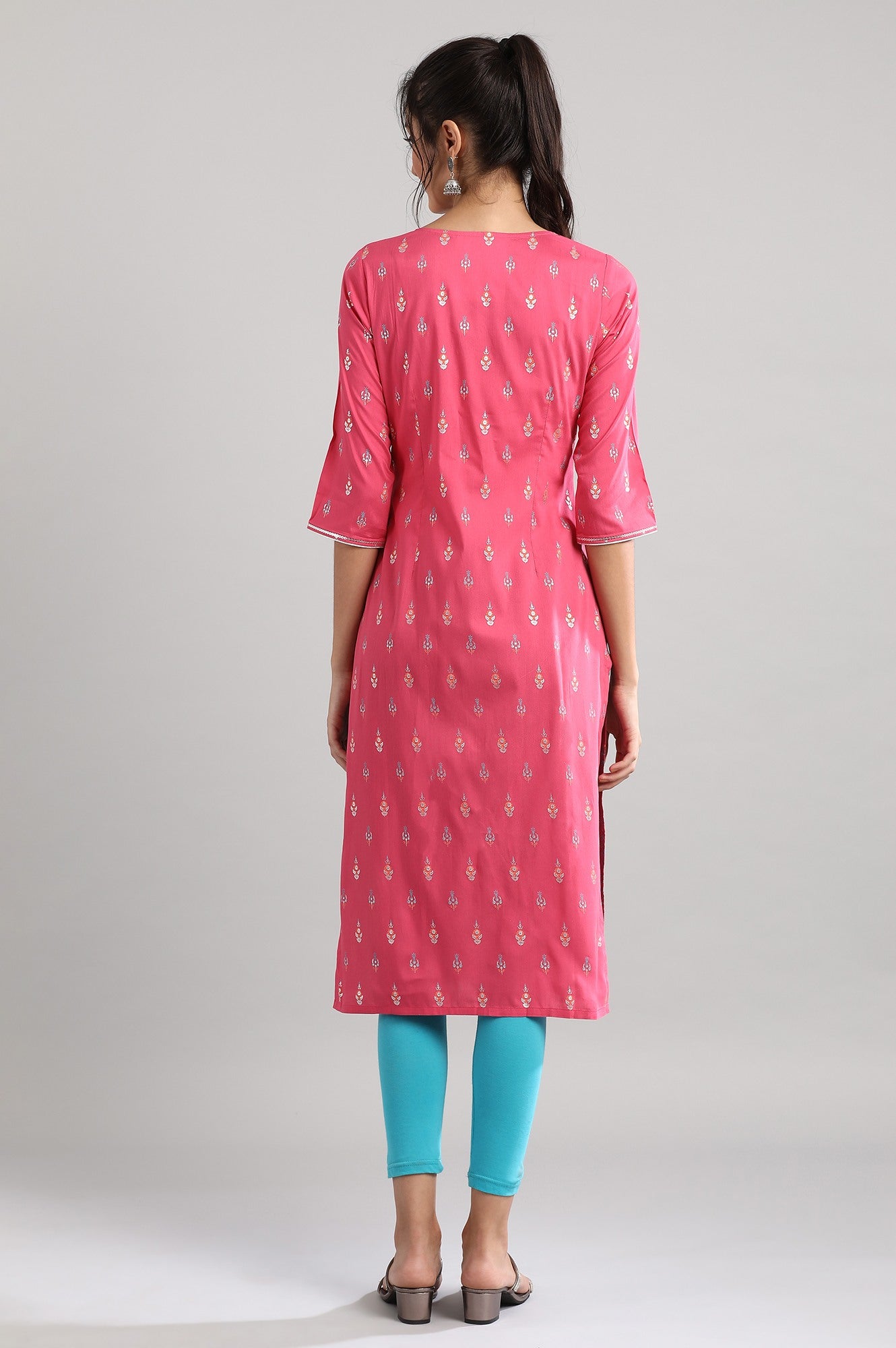 Pink Round Neck Printed kurta