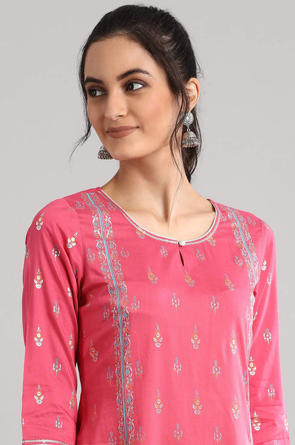 Pink Round Neck Printed kurta