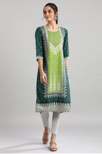 Green Round Neck Printed kurta