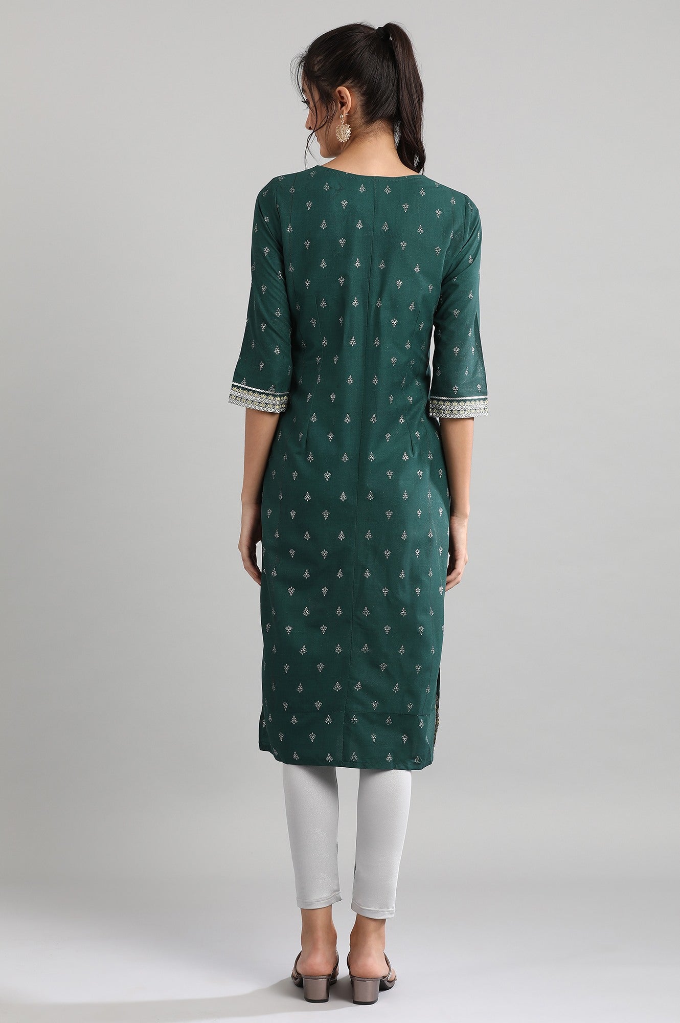 Green Round Neck Printed kurta