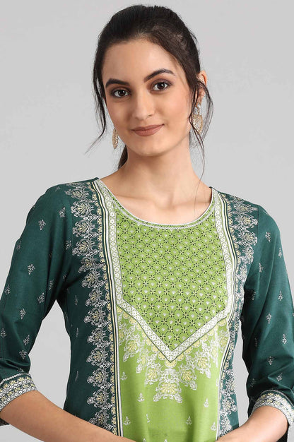 Green Round Neck Printed kurta