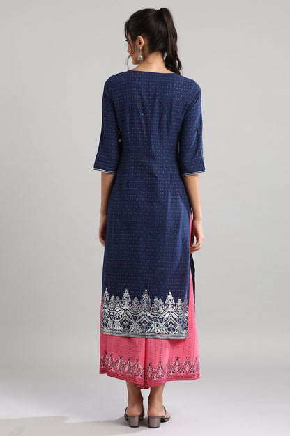 Blue Round Neck Printed kurta