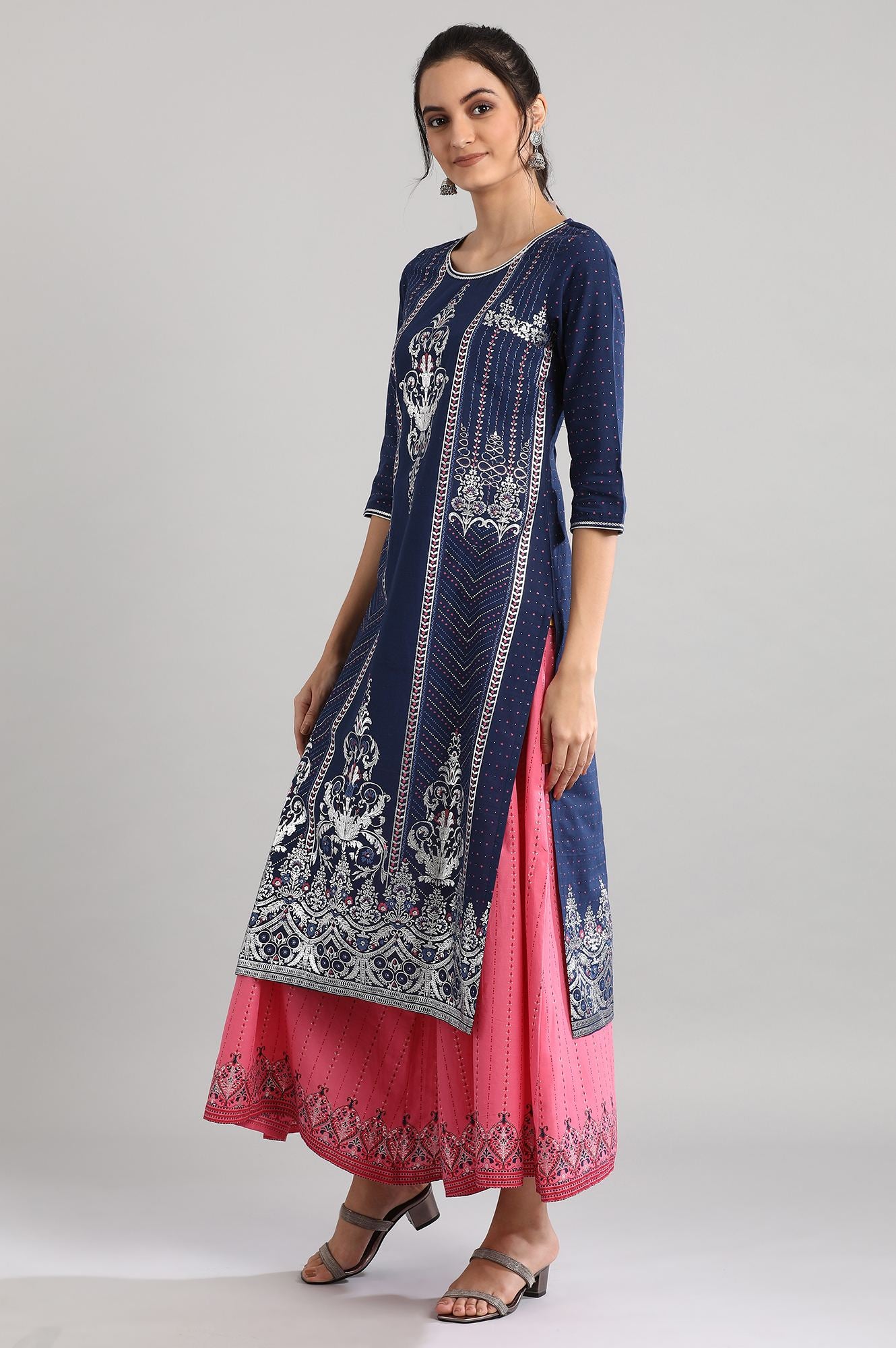 Blue Round Neck Printed kurta