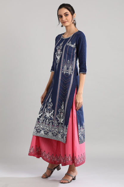 Blue Round Neck Printed kurta