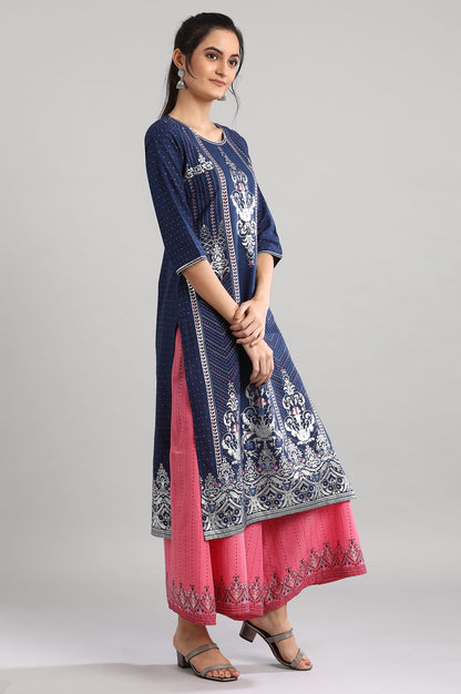 Blue Round Neck Printed kurta