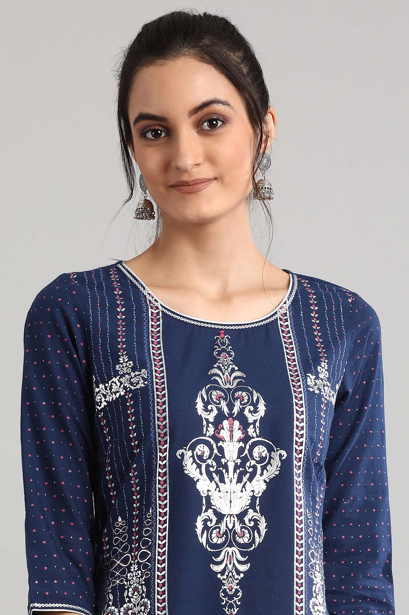 Blue Round Neck Printed kurta