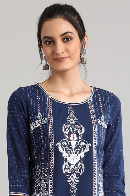 Blue Round Neck Printed kurta