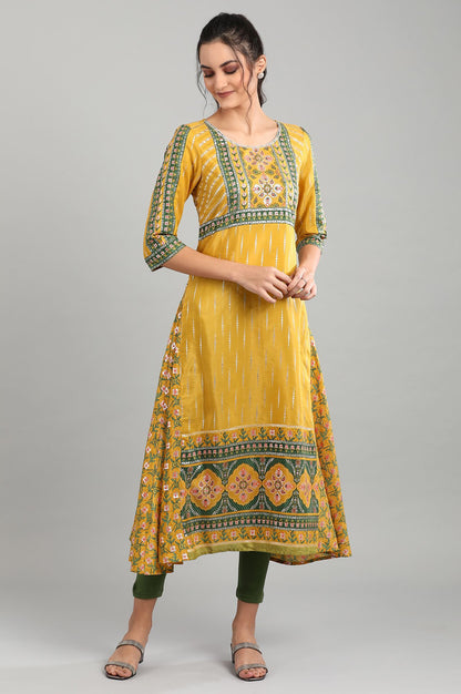 Yellow Round Neck Printed kurta