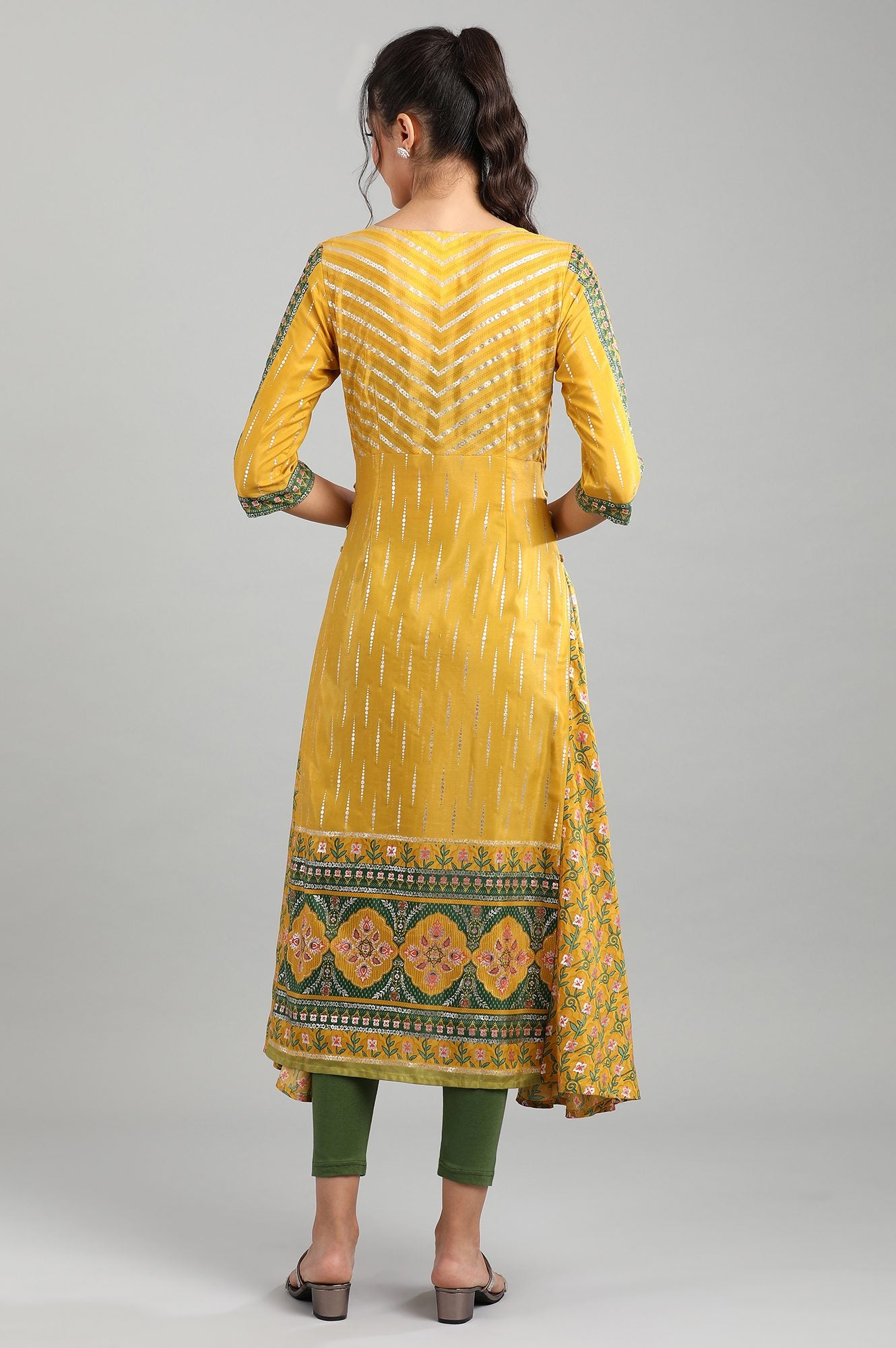 Yellow Round Neck Printed kurta