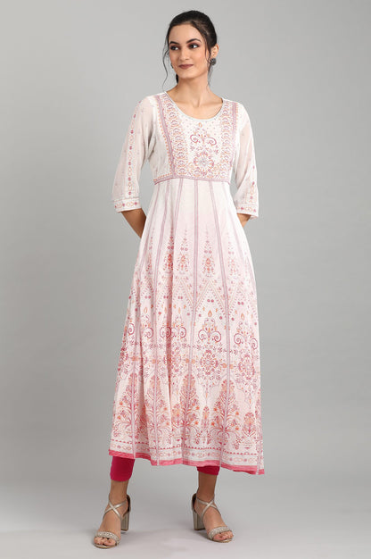 Off- White Round Neck Printed kurta