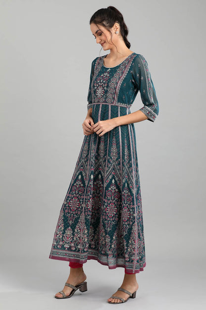 Green Round Neck Printed kurta