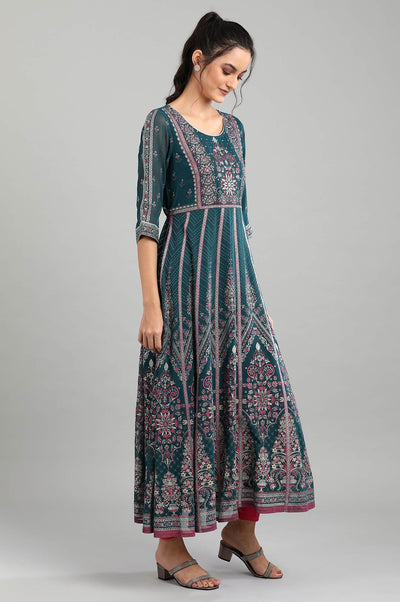 Green Round Neck Printed kurta