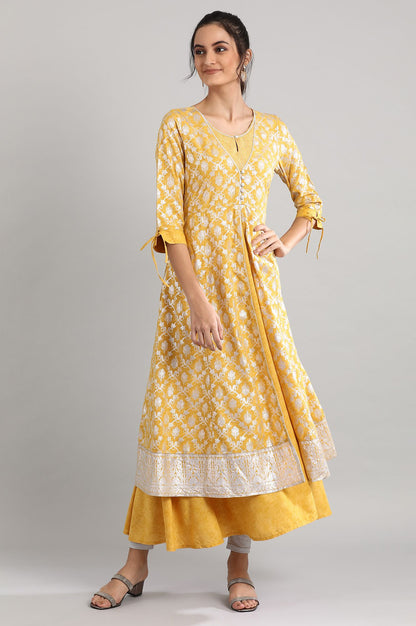 Yellow Round Neck Printed kurta