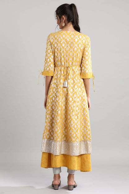 Yellow Round Neck Printed kurta