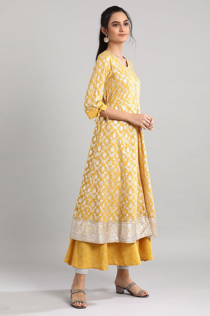 Yellow Round Neck Printed kurta