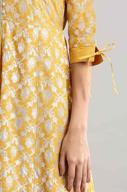 Yellow Round Neck Printed kurta