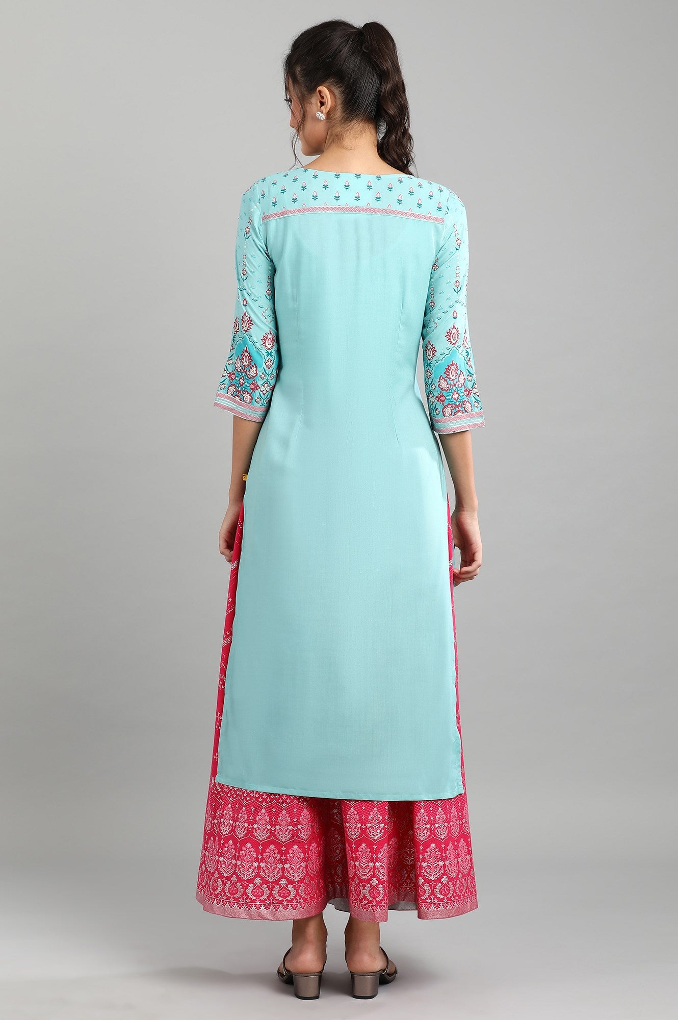 Blue Round Neck Printed kurta