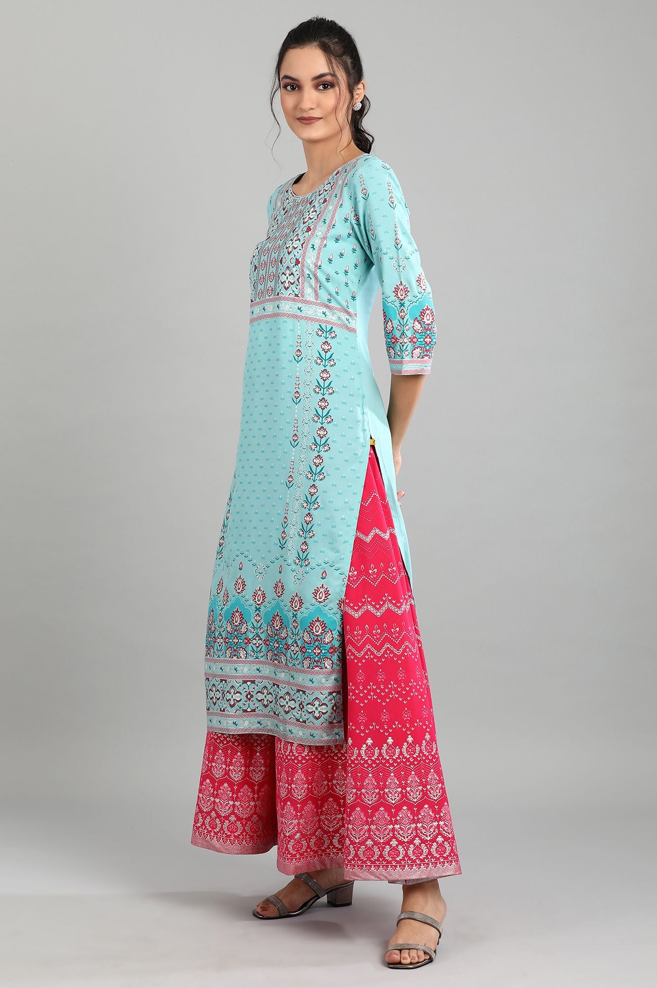 Blue Round Neck Printed kurta