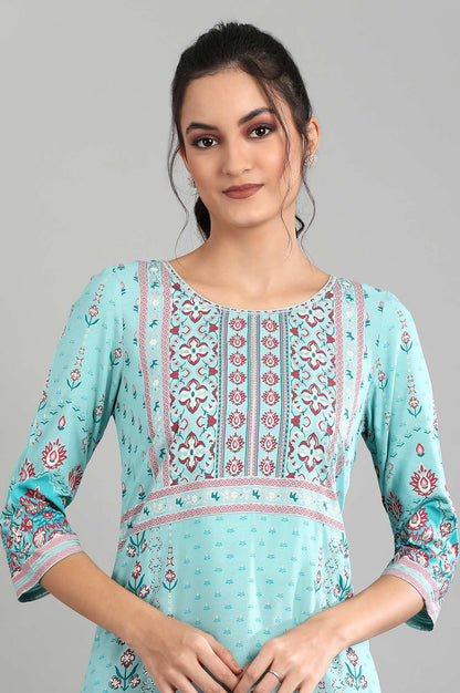 Blue Round Neck Printed kurta