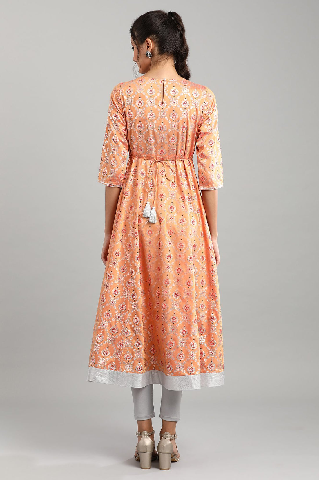 Peach Round Neck Printed kurta