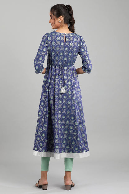 Blue Round Neck Printed kurta