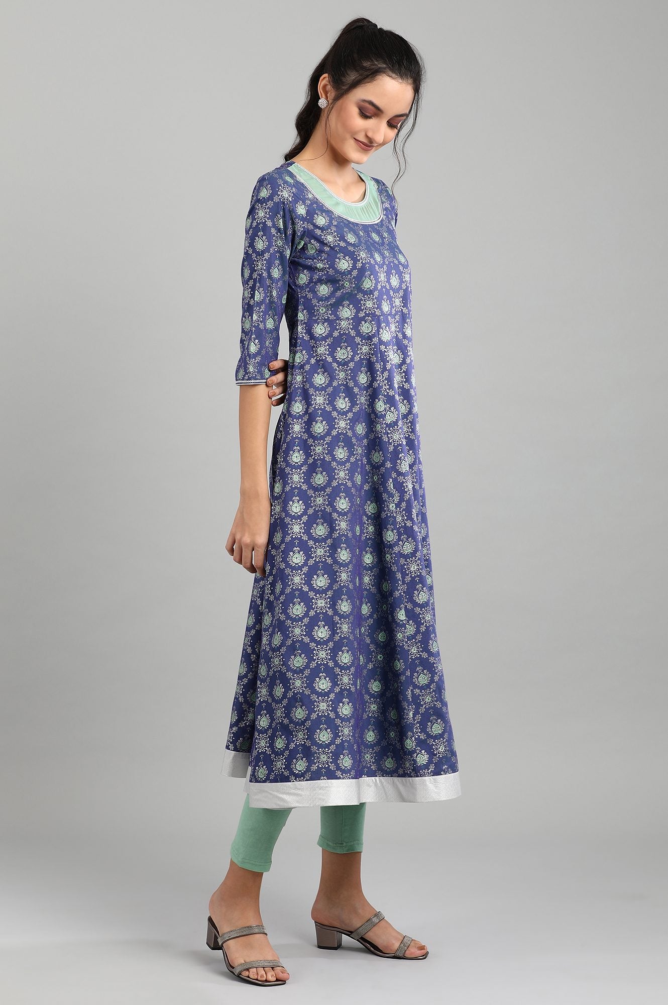 Blue Round Neck Printed kurta