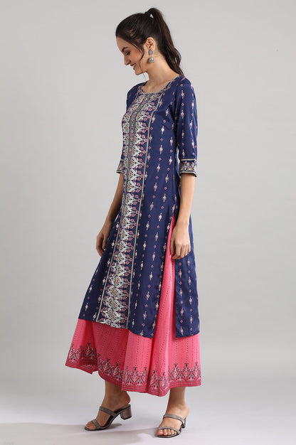 Blue Round Neck Printed kurta