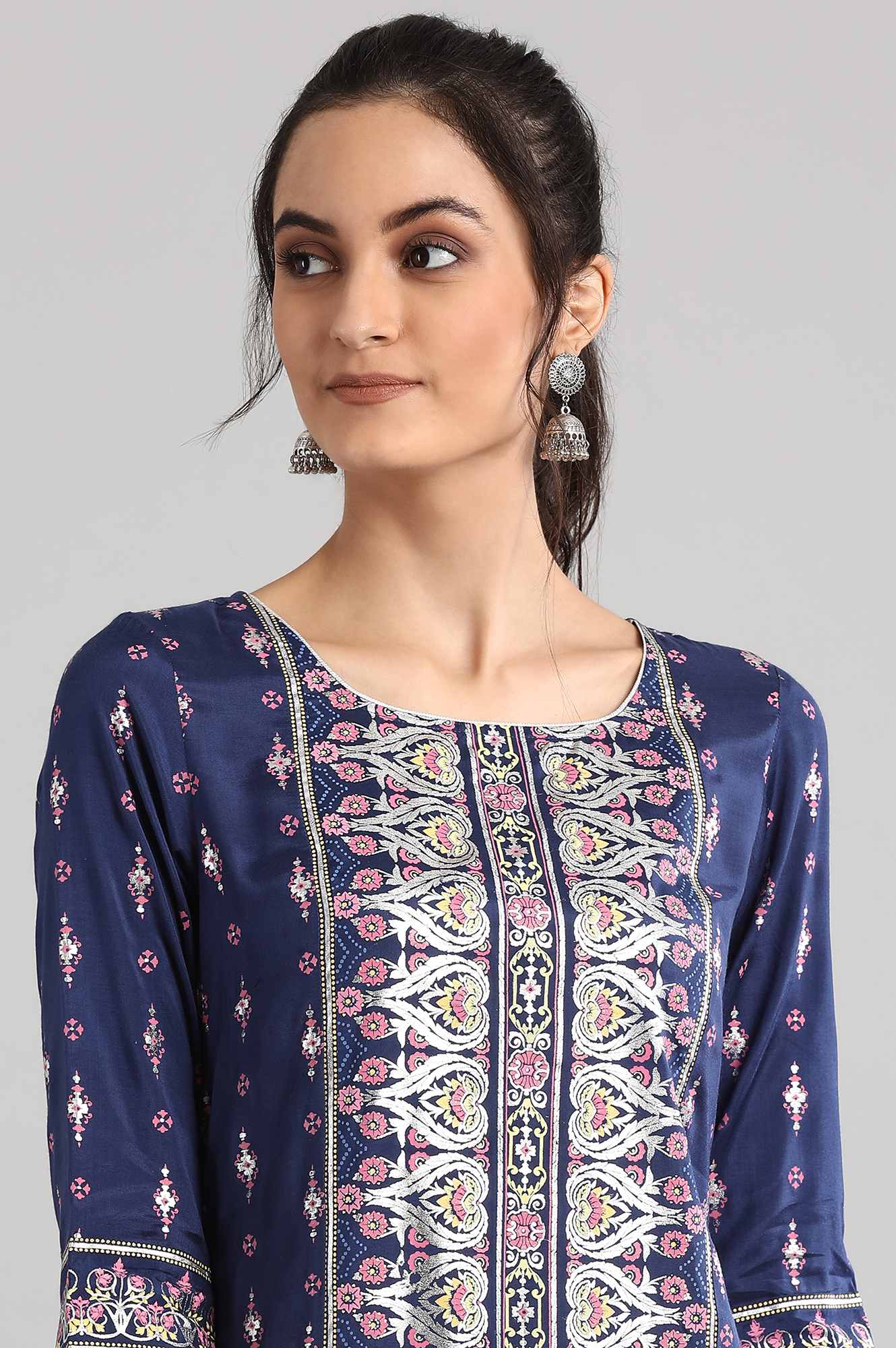 Blue Round Neck Printed kurta