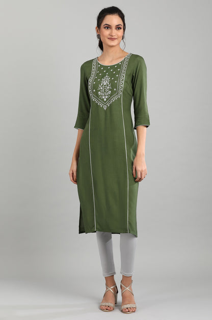 Green Round Neck Printed Ethnic Set