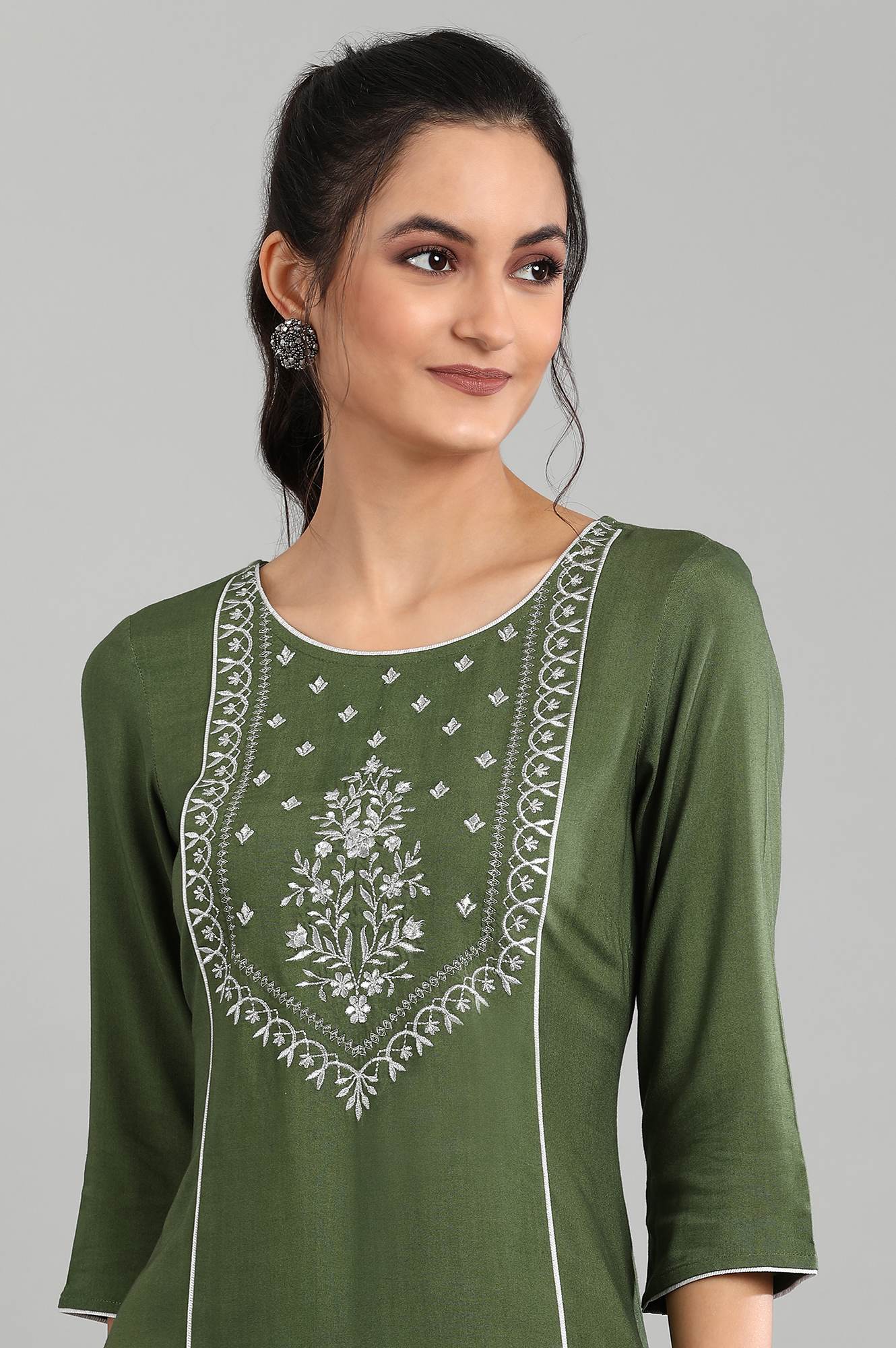 Green Round Neck Printed Ethnic Set