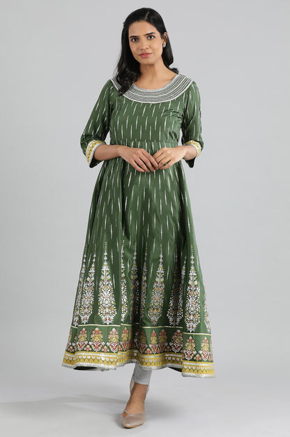 Green Round Neck Printed kurta