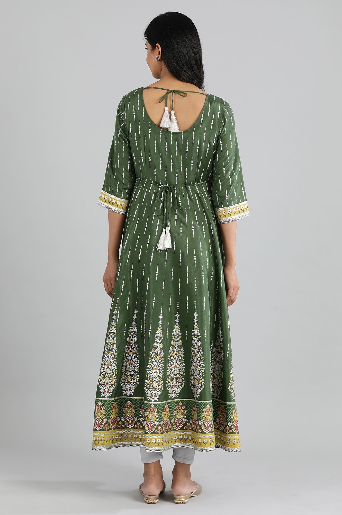 Green Round Neck Printed kurta