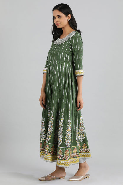 Green Round Neck Printed kurta