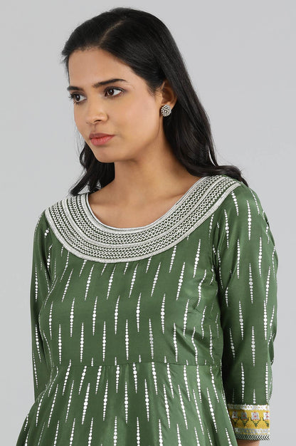 Green Round Neck Printed kurta