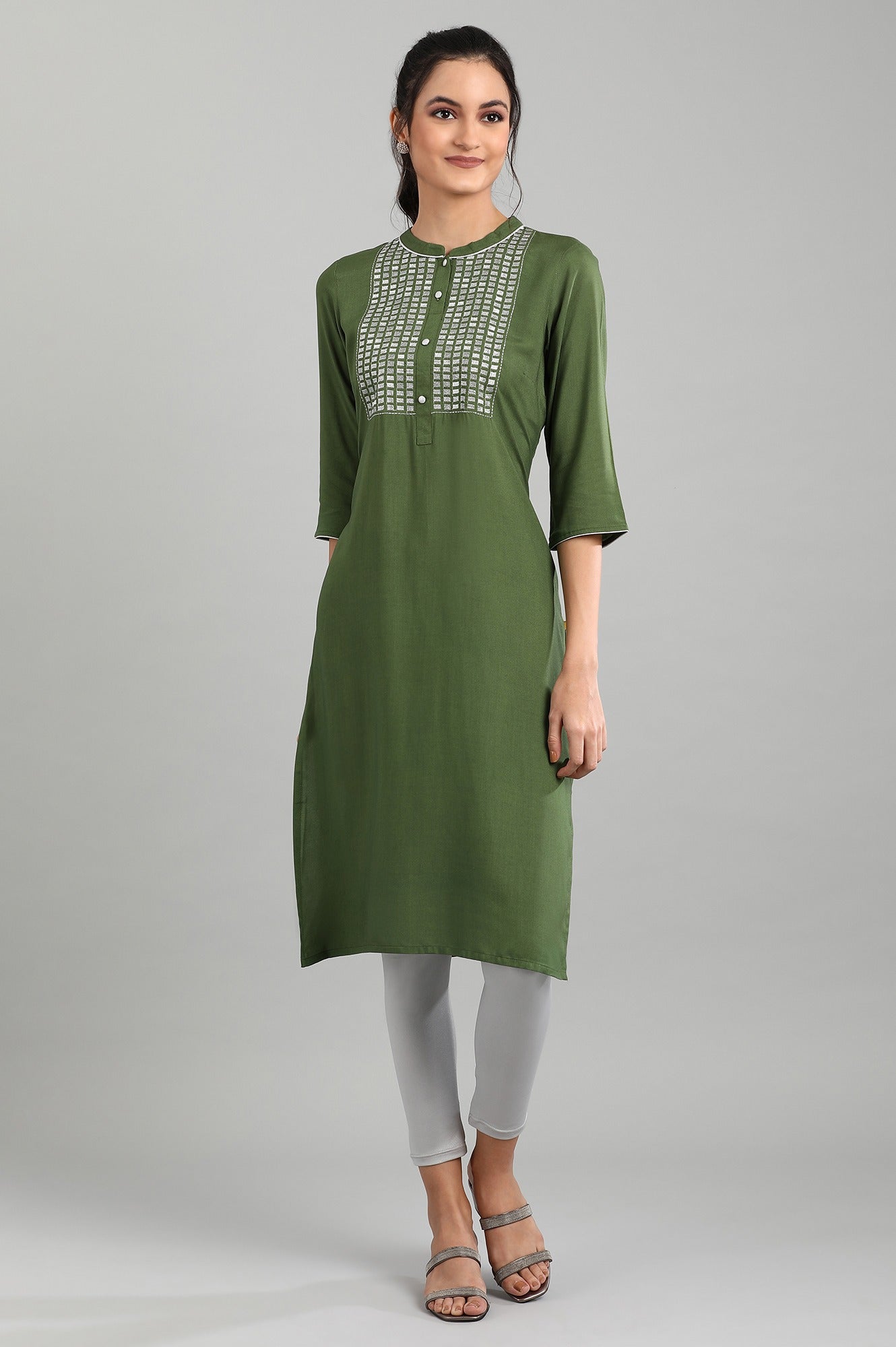 Green Mandarin Neck Printed kurta