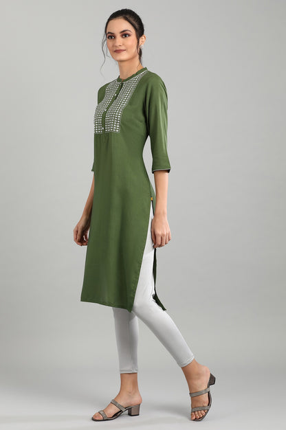 Green Mandarin Neck Printed kurta