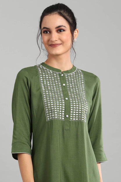 Green Mandarin Neck Printed kurta